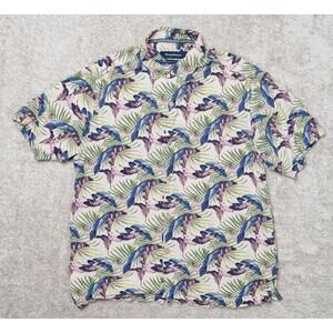 Tommy Bahama OG Fit Silk Tropical Print Button Up Camp Shirt Mens Size M